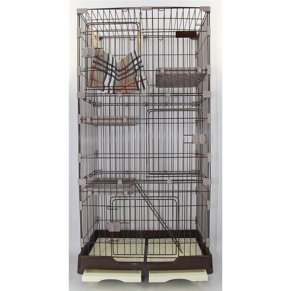Yes4pets 179 Cm Brown Pet Level Cat Cage House With Litter Tray & Wheel 82X57x179