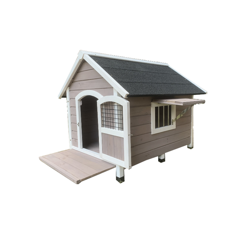 Yes4pets L Timber Pet Dog Kennel House Puppy Wooden Cabin With Stripe Grey