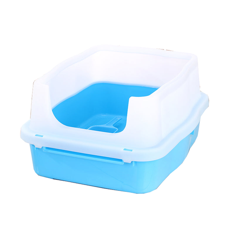 Yes4pets Large Deep Cat Kitty Litter Tray High Wall Pet Toilet With Scoop Blue