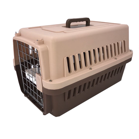 Yes4pets Medium Dog Cat Crate Pet Rabbit Carrier Airline Cage With Bowl & Tray-Brown