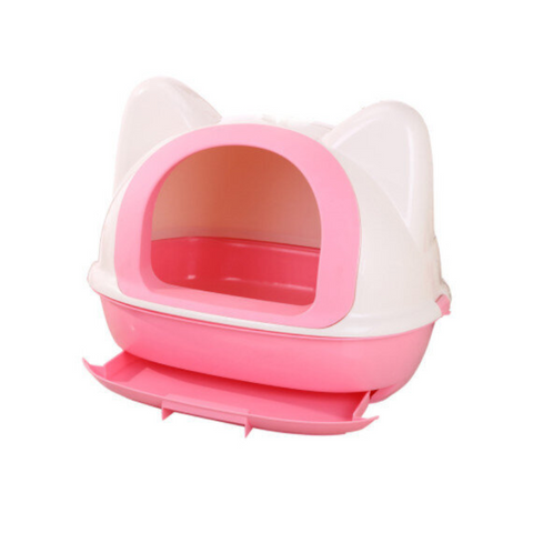 Yes4pets Medium Hooded Cat Toilet Litter Box Tray House With Scoop Pink