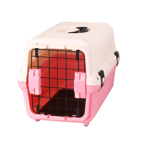 Yes4pets Medium Portable Plastic Dog Cat Pet Pets Carrier Travel Cage With Tray-Pink