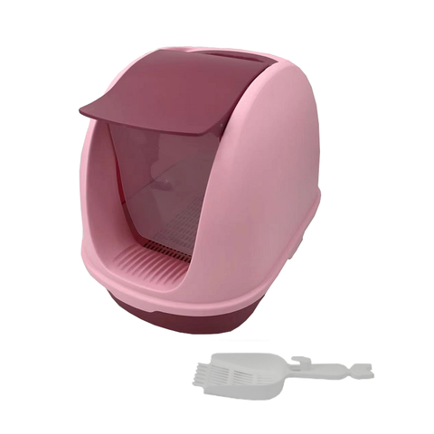 Yes4pets Portable Hooded Cat Toilet Litter Box Tray House With Scoop And Grid Pink