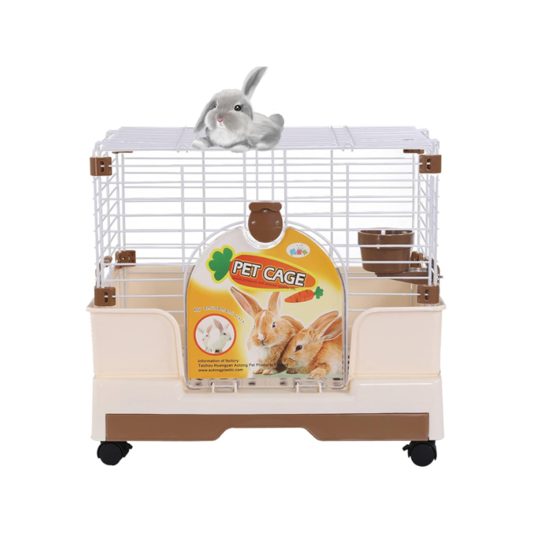 Yes4pets Small Brown Pet Rabbit Cage Guinea Pig Crate Kennel With Potty Tray And Wheel