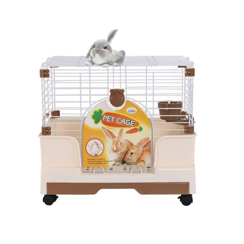 Yes4pets Small Brown Pet Rabbit Cage Guinea Pig Crate Kennel With Potty Tray And Wheel