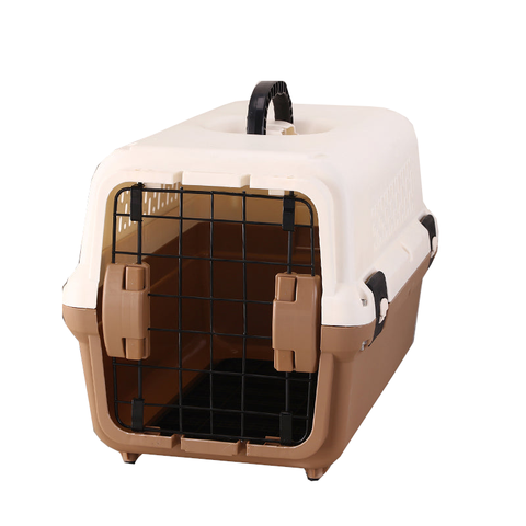 Yes4pets Small Portable Plastic Dog Cat Pet Pets Carrier Travel Cage With Tray-Brown