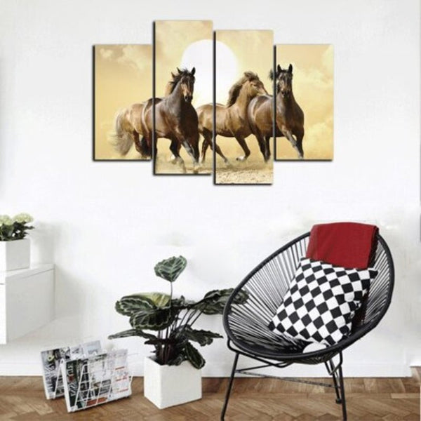 4 Panel Canvas Brown Horse Running Animal Painting Modern Home Wall Decoration Posters & Prints