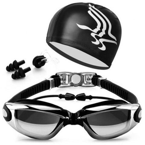 Yjm978 Hd Waterproof Anti Fog Swimming Glasses With Cap Black