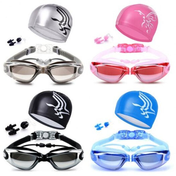 Yjm978 Hd Waterproof Anti Fog Swimming Glasses With Cap Black Caps