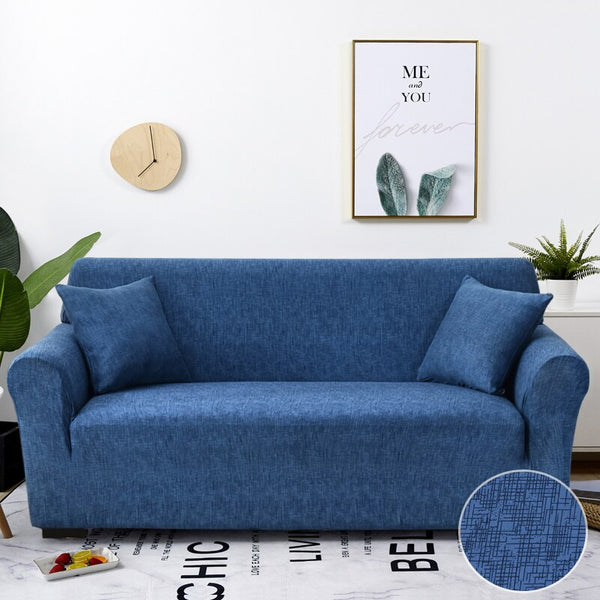 2 Seater Sofa Cover Plain Blue Style Protection For Living Room Chair Elastic Stretchable Slipcover Slipcovers