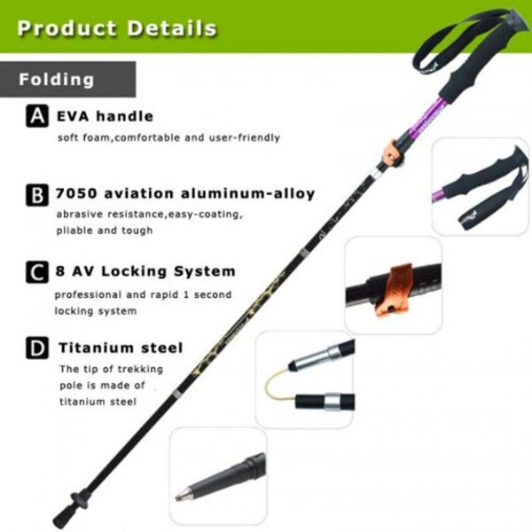Walking & Trekking Sticks Telescopic 4 Section Adjustable Folding Hiking Trekking Walking Pole Cane Stick 135Cm
