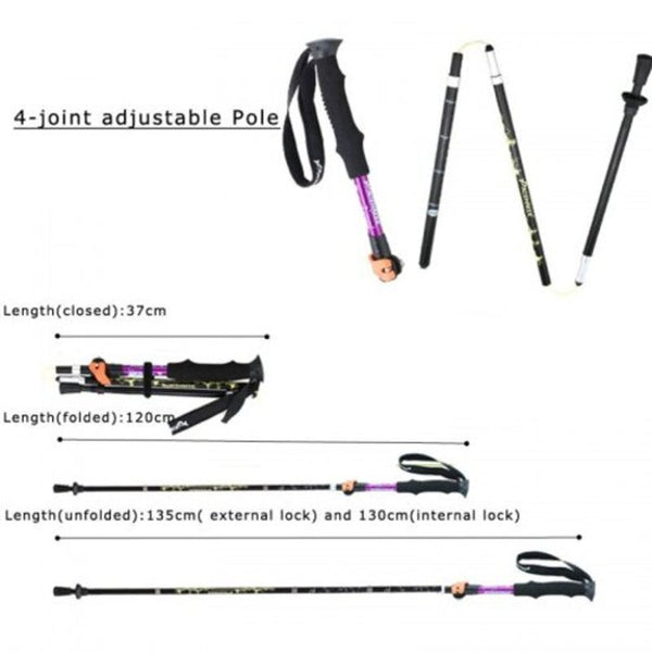 Telescopic 4 Section Adjustable Folding Hiking Trekking Walking Pole Cane Stick 135Cm