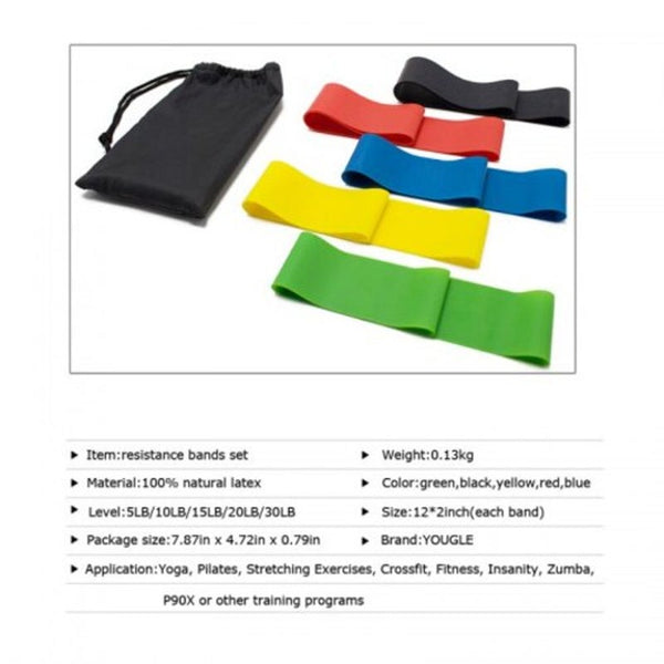 5 Pcs Resistance Band Levels Latex Strength Training Loops Workout Fitness Colors Resistance Trainers