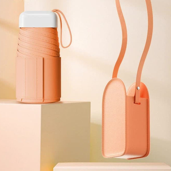 Mini Pocket Umbrella With Matching Crossbody Bag Uv Protection 6 Rib Windproof Design(Orange) Umbrellas