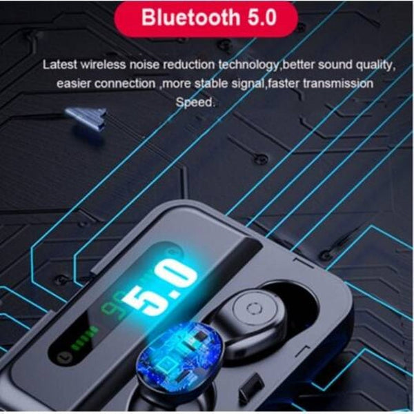 F9 5 Bluetooth Headset 5.0 With Battery Display Emergency Mobile Power Function Black Earbuds