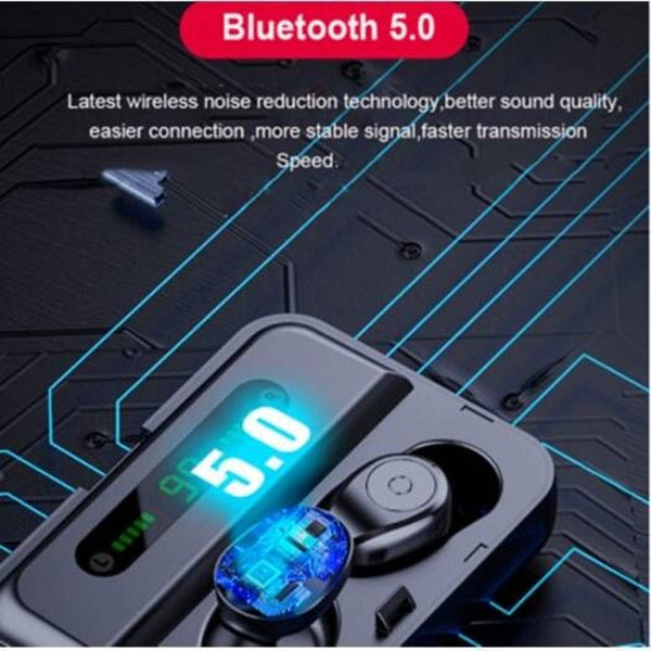 F9 5 Bluetooth Headset 5.0 With Battery Display Emergency Mobile Power Function Black