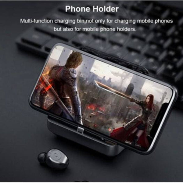 F9 5 Bluetooth Headset 5.0 With Battery Display Emergency Mobile Power Function Black Earbuds