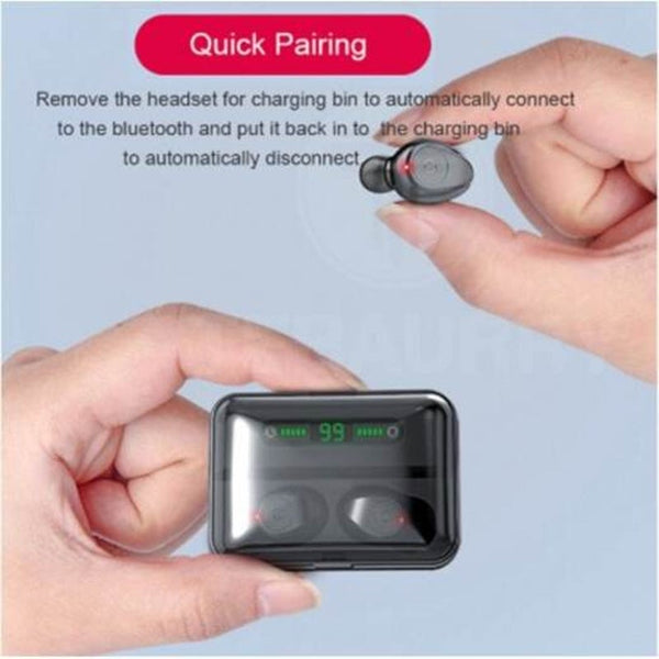 F9 5 Bluetooth Headset 5.0 With Battery Display Emergency Mobile Power Function Black Earbuds