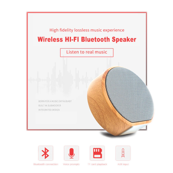 A60 Wood Grain Mini Bluetooth Speaker Bass Outdoor Wireless Black