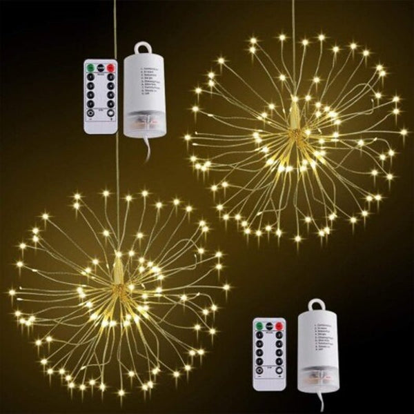 2Pcs Waterproof 120 Leds Starburst Lights Fireworks Lamp Warm White