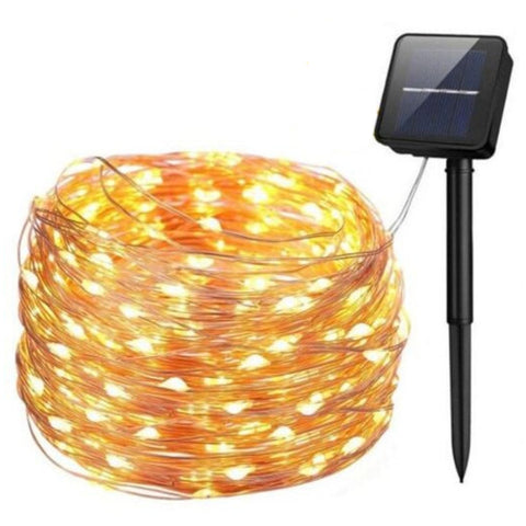 100 Leds10m8 Mode Waterproof Silver Copper Wire Solar Power String Light Warm White