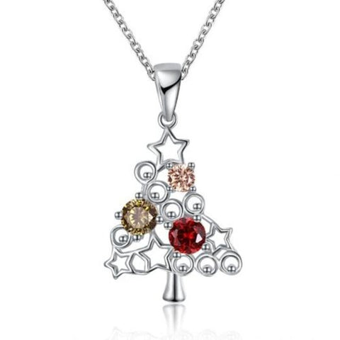 Veile Studios Zircon Christmas Necklace Tree Star Colorful Zirconium Silver Necklaces & Pendants