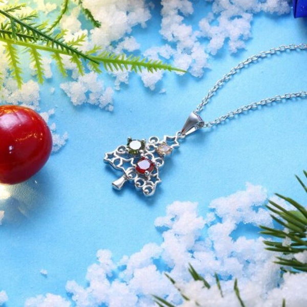 Veile Studios Zircon Christmas Necklace Tree Star Colorful Zirconium Silver Necklaces & Pendants