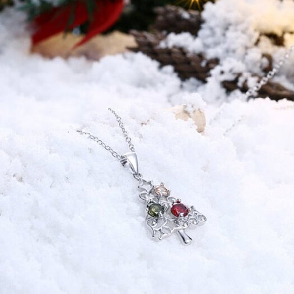Veile Studios Zircon Christmas Necklace Tree Star Colorful Zirconium Silver Necklaces & Pendants