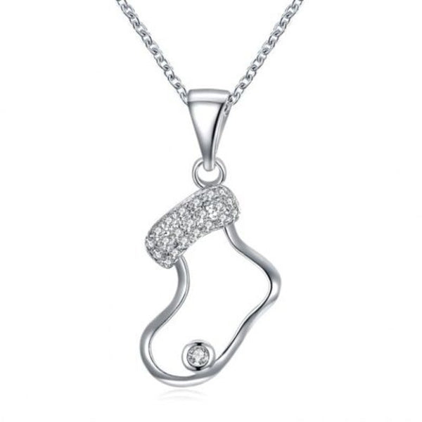 Veile Studios Zircon Christmas Necklace In The Shape Of Socks Silver Necklaces & Pendants