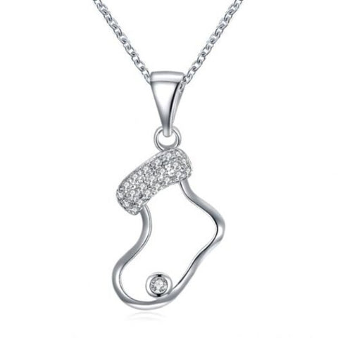 Veile Studios Zircon Christmas Necklace In The Shape Of Socks Silver Necklaces & Pendants