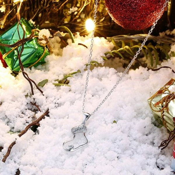 Veile Studios Zircon Christmas Necklace In The Shape Of Socks Silver Necklaces & Pendants