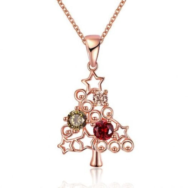 Veile Studios Zircon Christmas Tree Star Colorful Zirconium Necklace Rose Gold Necklaces & Pendants
