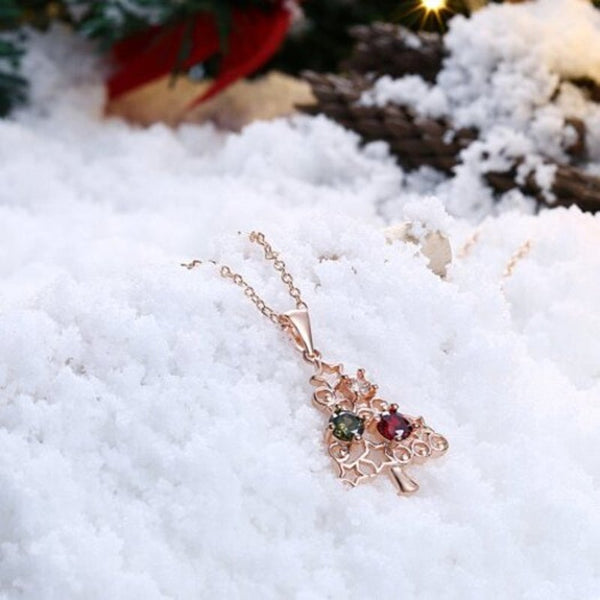Veile Studios Zircon Christmas Tree Star Colorful Zirconium Necklace Rose Gold Necklaces & Pendants