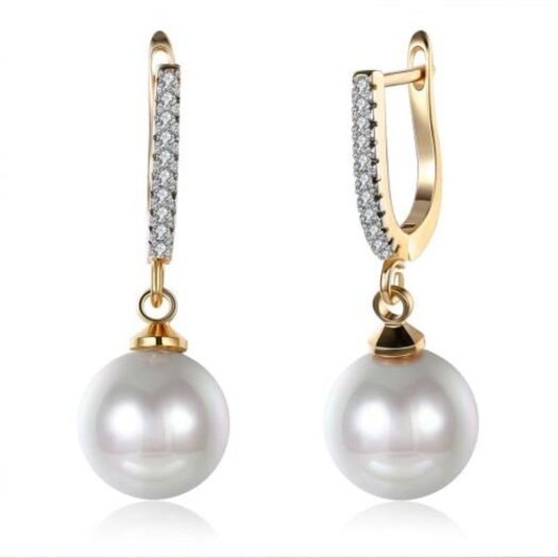 Veile Studios Zircon Drop Pearl Set Romantic Wind Earring Clip Champagne Gold Earrings