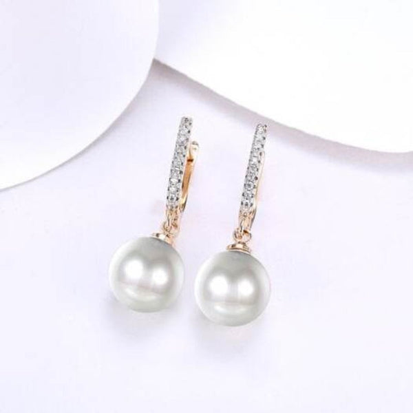Veile Studios Zircon Drop Pearl Set Romantic Wind Earring Clip Champagne Gold Earrings