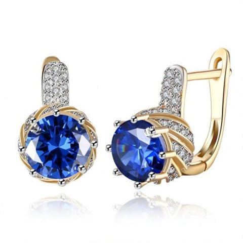 Zircon Earring Blue Round Diamond Romantic Clip Silver