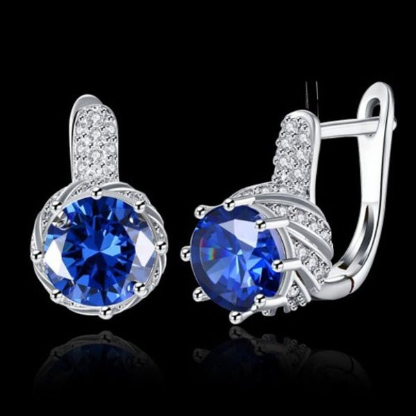 Veile Studios Round Circle Cubic Zirconia Geometric Blue Silver Big Hoop Women Jewelry Earrings