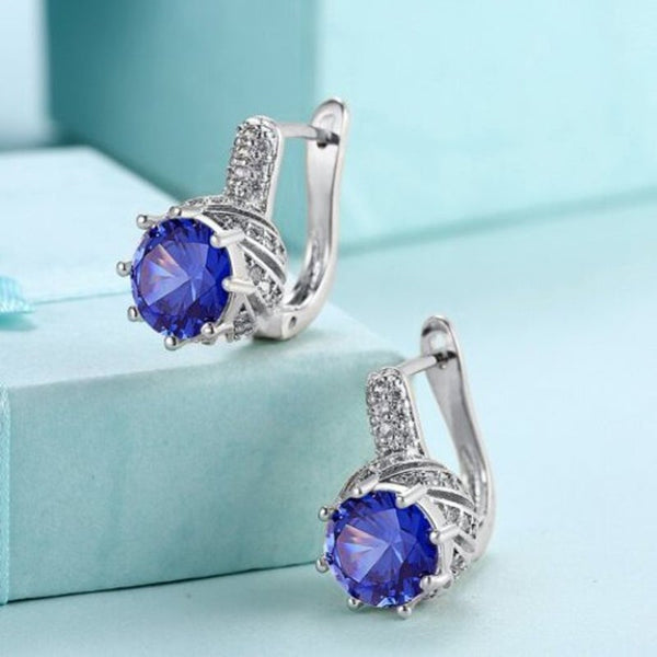 Veile Studios Round Circle Cubic Zirconia Geometric Blue Silver Big Hoop Women Jewelry Earrings