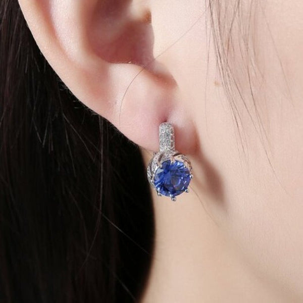 Veile Studios Round Circle Cubic Zirconia Geometric Blue Silver Big Hoop Women Jewelry Earrings