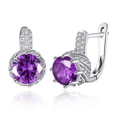 Veile Studios Zircon Earring Purple Round Diamond Romantic Wind Earringclip Silver Earrings