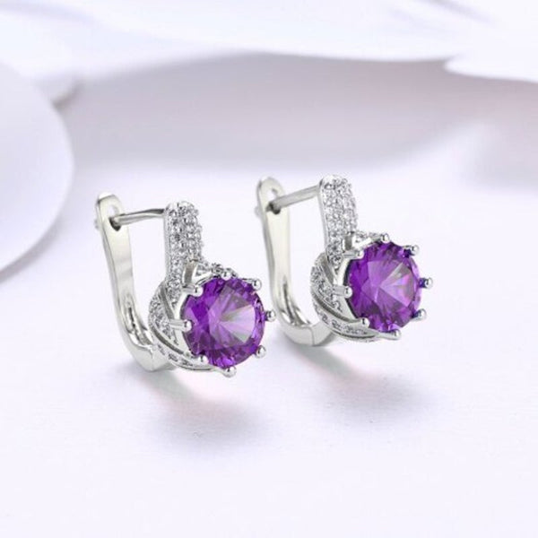 Veile Studios Zircon Earring Purple Round Diamond Romantic Wind Earringclip Silver Earrings