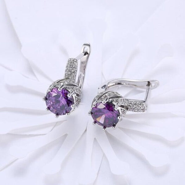 Veile Studios Zircon Earring Purple Round Diamond Romantic Wind Earringclip Silver Earrings