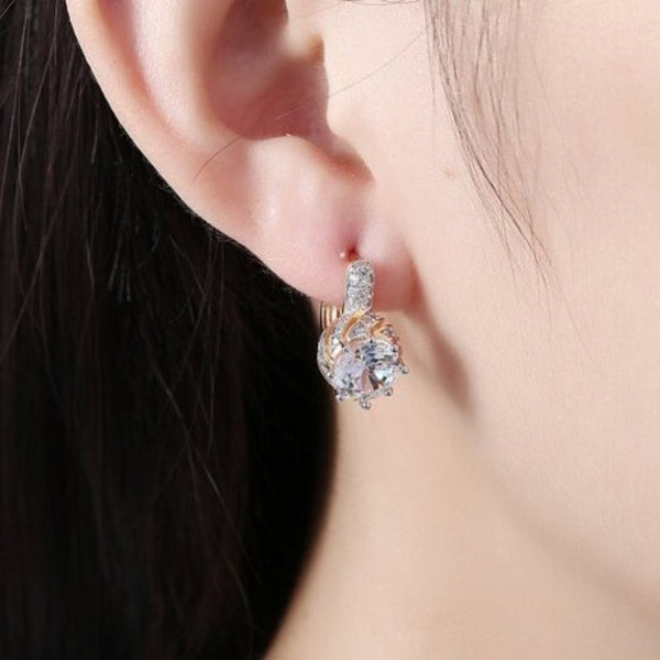 Zircon Earring White Round Diamond Romantic Wind Clip Silver
