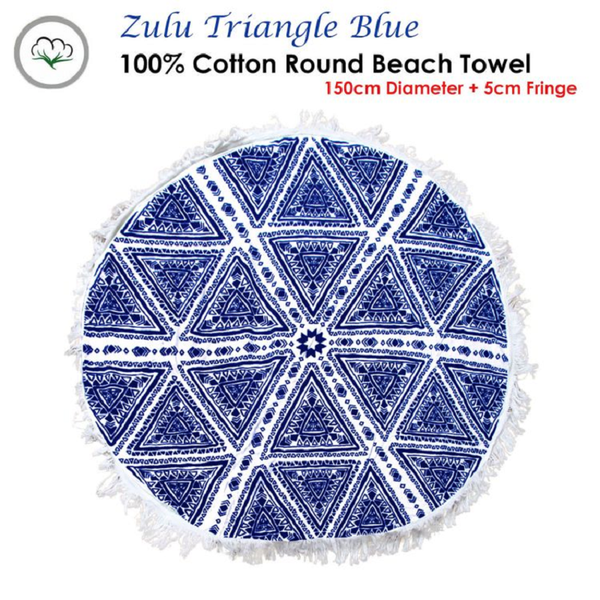 Zulu Triangle Blue 100% Cotton Round Beach Towel