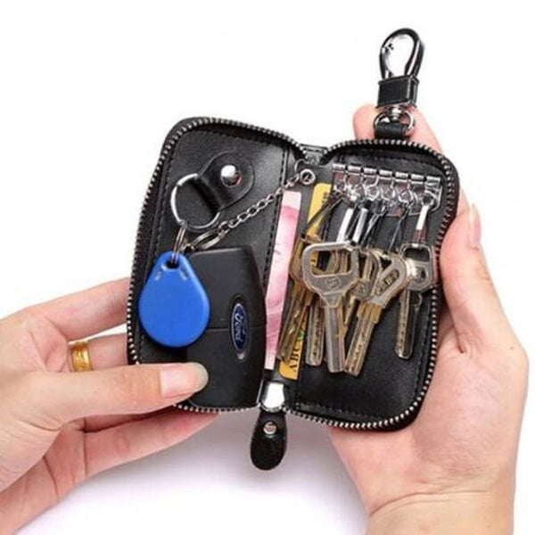 Zxl234 Universal Multifunctional Leather Car Key Cover Zipper Case Coffee Car Keys Fobs & Remotes